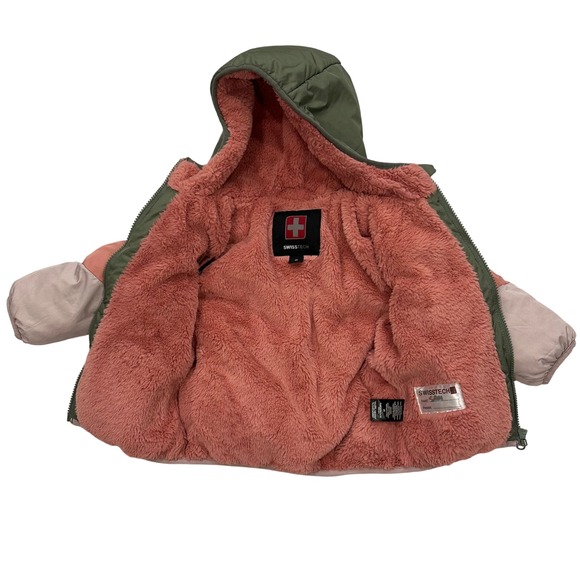 Swiss Tech Kids Toddler Girls Puffer Jacket Winter Coat Hooded Pink Green 2T - Picture 5 of 8